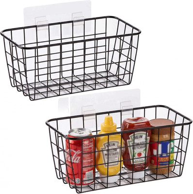 2 Set Adhesive Hanging Wall Basket inside Cabinet Door Organizer,Wall Storage Ba