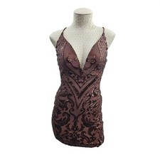 Windsor Sequin Mini Dress Womens Medium Brown Lace Up Back Formal Party NWT New