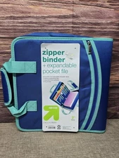 up&up 2" Zipper Binder + Expandable Pocket File in Blue