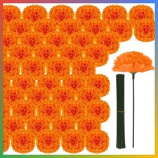 Artificial Marigold Flowers 50 Count Orange Silk Flower Heads with Stems