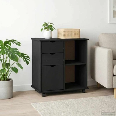 Cabinet roulant avec roue Bois de Pin Massif Armoire rangement salon vidaXL vida - Photo 1/4
