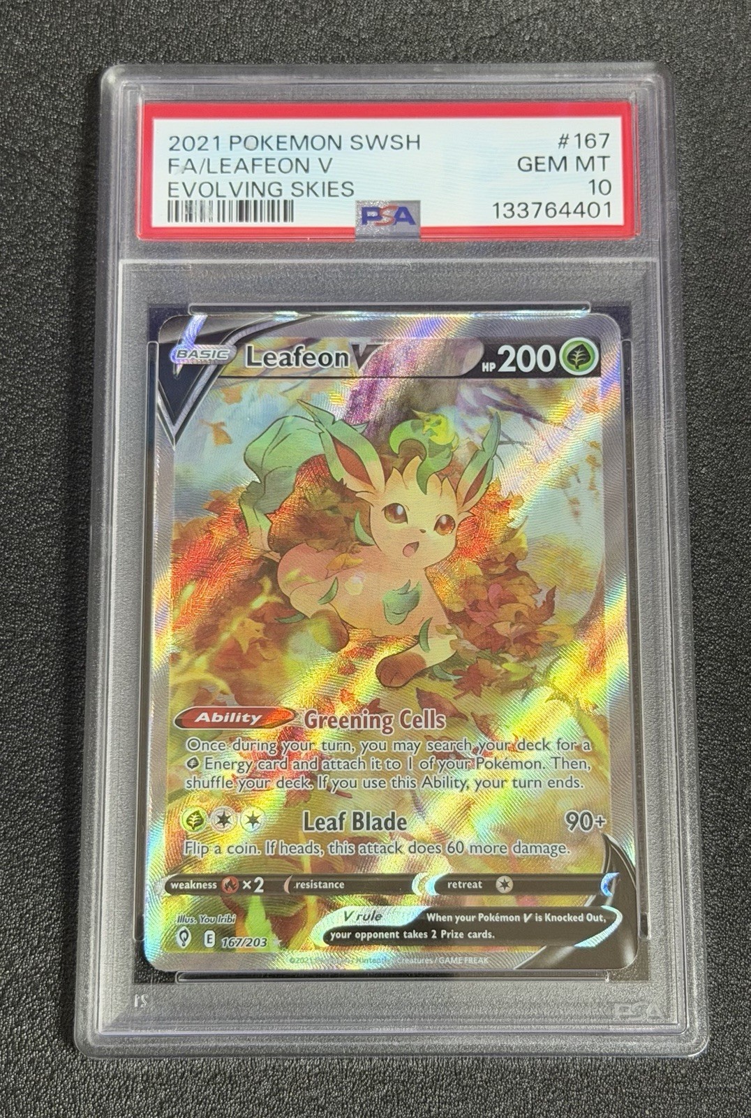 2021 POKEMON SWORD & SHIELD EVOLVING SKIES #167 FULL ART/LEAFEON V PSA 10