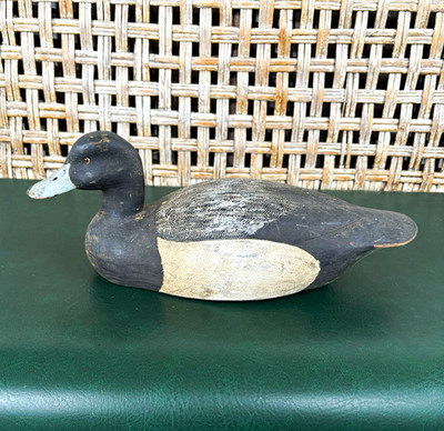 Vintage Blue Bill Scaup Duck Decoy with Glass Eyes