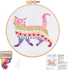 Embroidery Kits for Beginners Adults,Cat Stamped Pattern Practice for Starters,C