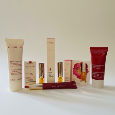 Clarins Skincare & Lip Bundle Velvet Lip Perfector Lip Oil Set $84 MSRP | NEW