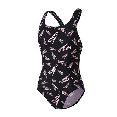 Speedo Mädchen Allover bedruckter Medalist Badeanzug / schwarz / UVP 15£
