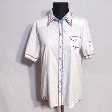 Almrausch Trachten Women's Shirt Blouse Sz 38, M White Short Sleeve Octoberfest