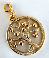 Vintage Tree of Life Gold Tone 3D Charm 1" w/ Spring Ring Clasp in Bag