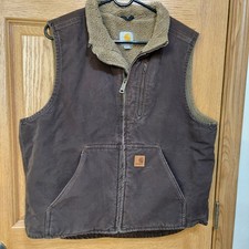 Carhartt Mens Large V33 DKB Sandstone Mock Neck Sherpa Lined Vest Dark Brown