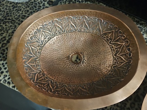Copper Sinks Pr. Signature Hardware 318767 Lavatory Sink Fixture w/ Patina Used - Picture 3 of 11