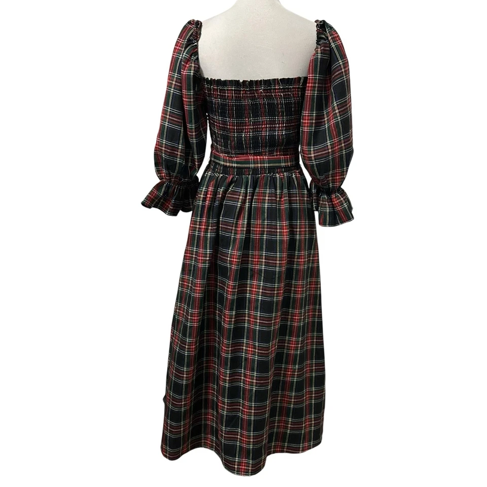 Vestido midi Aura para mujer Everyday Cheer a cuadros manga abullonada talla grande casa de campo vacaciones Foto 2 de 4