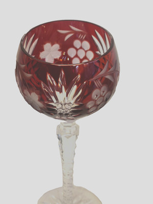RUBY RED Wine Glass Hock Czech Bohemian Crystal Goblet 8.25''