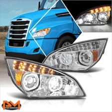 For 18-24 Freightliner Cascadia Dual Halo+LED Turn Signal Projector Headlights