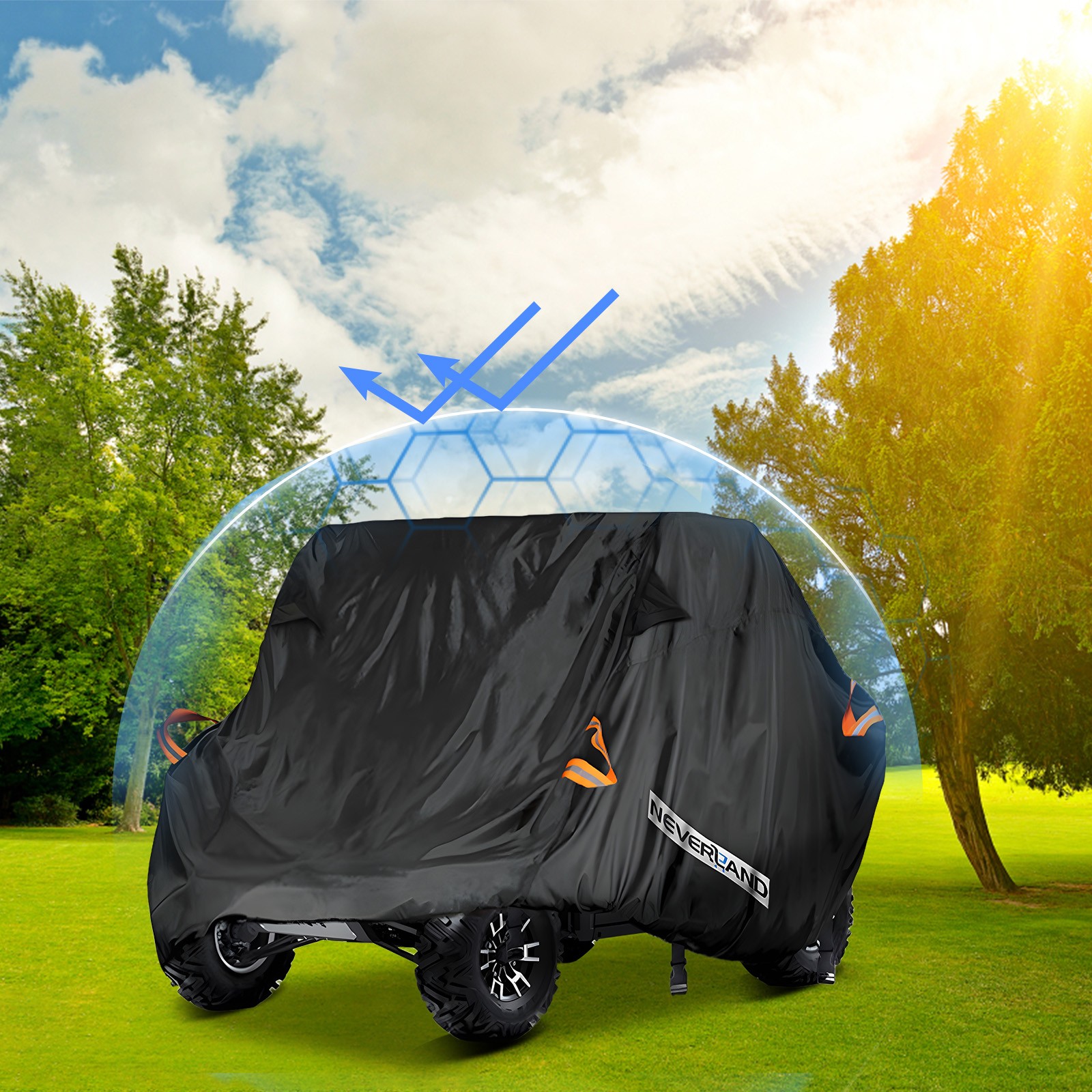 Side By Side Utility Vehicle Cover  4-6 Seater Waterproof Heavy Duty 300D Black
