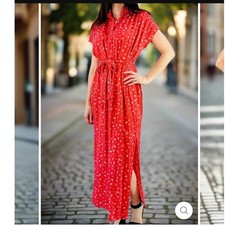 Sadie & Sage Dear Mama Red Floral Button Front Maxi Dress Medium Tie Belt Flowy