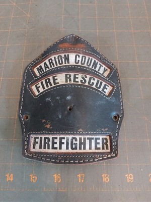 Vintage Leather Fireman's Hat Badge FireFighter Marion County Fire Rescue Cairns