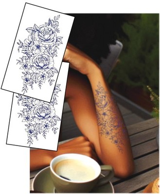 Hardwear Semi-Permanentes Tattoo - 7x4'' auffälliges Blumendesign (2 Kopien) - Langla...