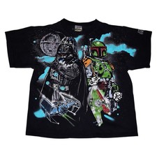 Rare Vintage 1996 Star Wars Darth Vader Boba Fett Team Up Illustrated T Shirt