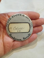 Rare Henderson Nevada State Stove & Mfg. Co. Employee Badge Button Pin Italian 