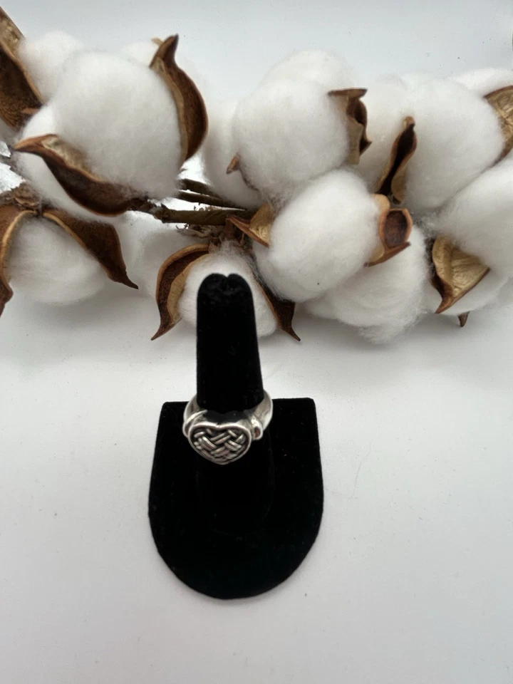 ANILLO CORAZÓN TEJIDO CANASTA PLATA ESTERLINA 925 BRIGHTON TALLA 6,25 DE COLECCIÓN Foto 2 de 4