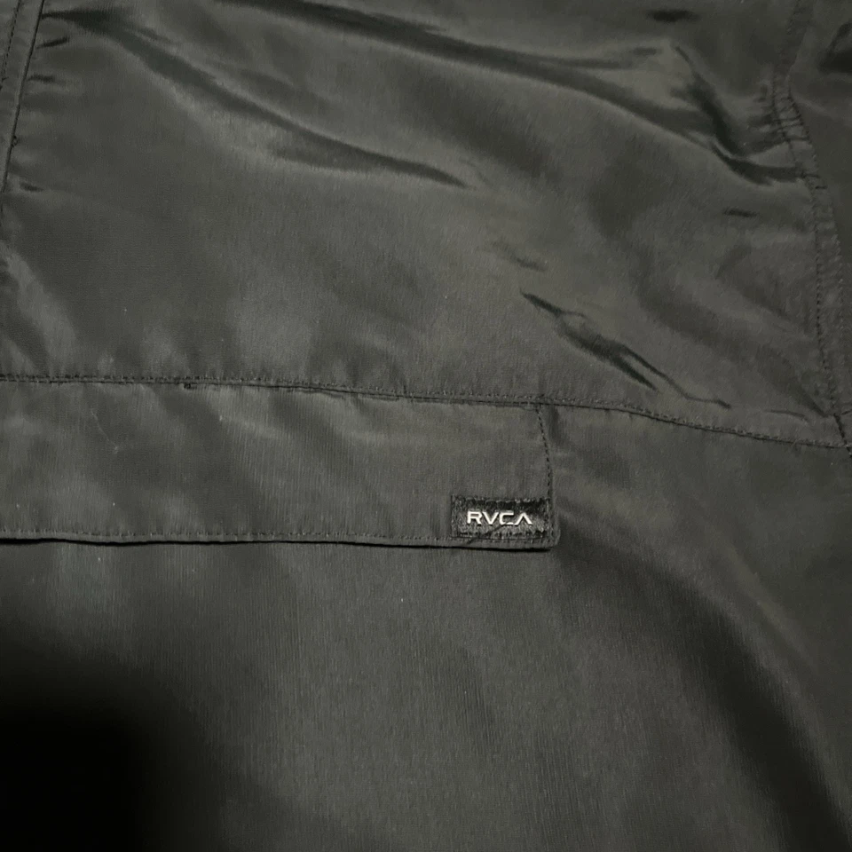 RVCA Jacket Mens 2XL Large Black Hooded Windbreaker Full Zip Chest Pocket  Logo - Image 3 of 4