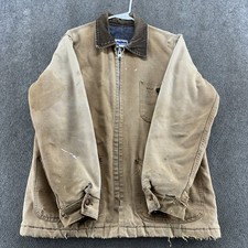 VTG Big Smith Jacket Men L Beige Full Zip Blanket Lined Canvas Chore Coat 90s
