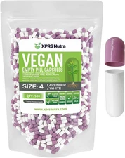 Size 4 Lavender/White Empty Vegan Capsule Kosher Pill Vegetable Veggie Caps