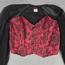 Frederick's Of Hollywood Corset Top Womens Medium Red Black Floral Sheer Goth