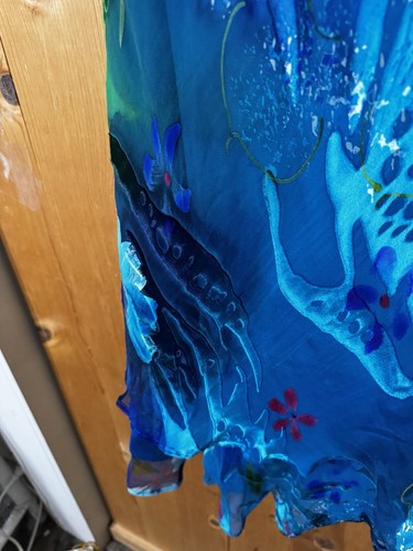Long layered bias cut burnout silk dress Blue/Green Tropical Dress Ocean Size L - Picture 16 of 24
