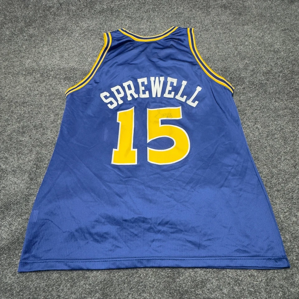Camiseta deportiva vintage Champion Warriors Latrell Sprewell Signature Auto EE. UU. Hombres 48 XL Foto 3 de 4