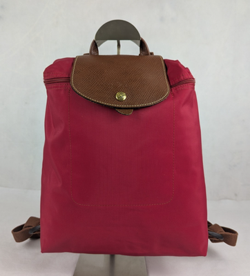 Longchamp Le Pliage Original Backpack Pink Nylon Brown Leather Foldable Small​ Le Pliage Original M Backpack Pink Tea - Recycled canvas  main image 4