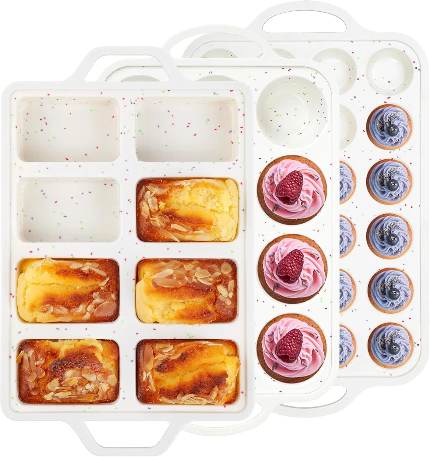 AOTASO Silicone Muffin Pan Set with Metal Frame, Cream, Mini, Regular & Rectangl