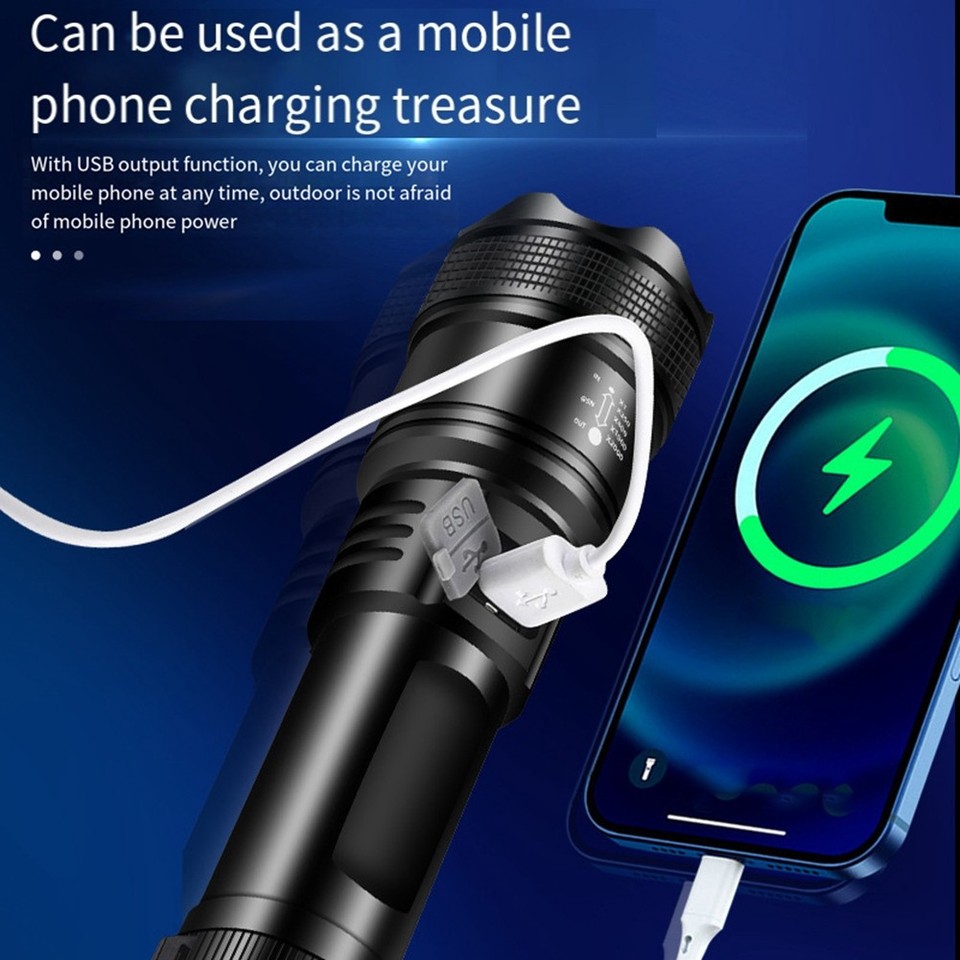 Lampe Torche LED Ultra Puissante,3000 Lumens Rechargeable,IPX4 Étanche Lampe Tactique,P70 Torches 5 Modes,pour Camping Randonnée Urgence | Leroy Merlin
