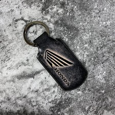 Handmade leather keychain with Honda Wing logo in Black. 1EA