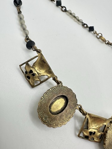 Antico vetro nero perla semi tono oro vintage? Pietre Filigrana Riparazione Tenuta Leggi - Foto 5 di 11