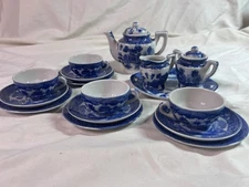 Tea Set Miniature Blue White Made in Japan Toy 16 Piece Tea Party