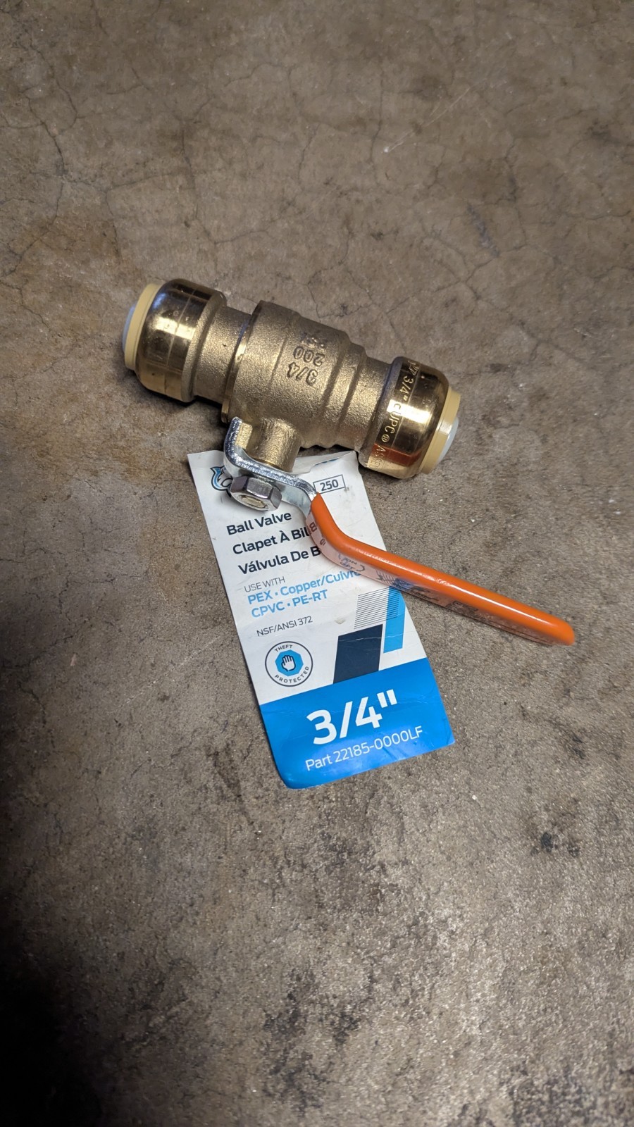 SharkBite 3/4 in Brass Ball Valve 200 PSI Orange Handle PEX Copper CPVC PE-RT