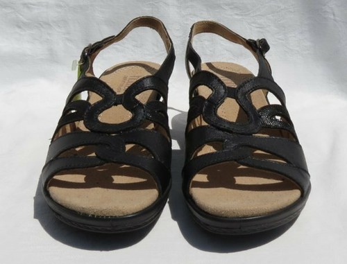 NEW HOTTER Rystalstd Black Leather Wedge Slingback Sandals Shoes 40 US 8.5 - Picture 4 of 6