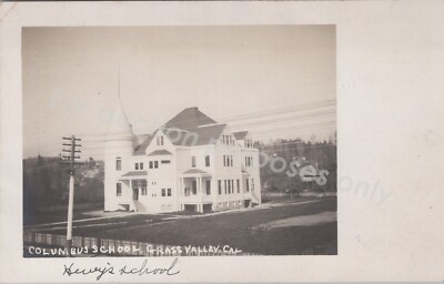 Grass Valley, CA: RPPC Columbus School Vintage California Photo Postcard