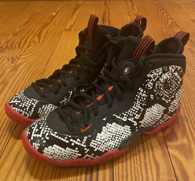 Nike Air Foamposite One GS Snakeskin Black White Red Sneakers Shoe Size 