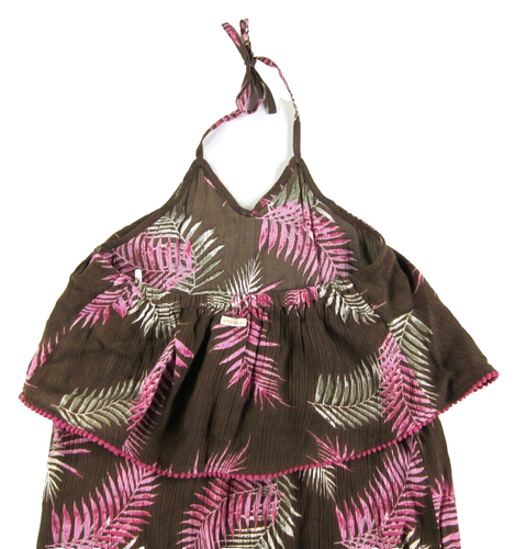 NWT O'Neill 100% Rayon Brown Pink Green Floral Halter Romper Jumpsuit Girl 4 - Picture 5 of 6