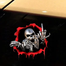 3D Skeleton Skull Car Body Side Trunk Middle Finger Decal Sticker Accessories