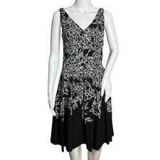Lauren Ralph Lauren Dress Womens 4 Black White Fit & Flare Dark Floral Flowers