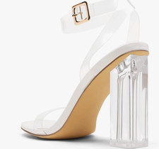 DREAM PAIRS Women's Clear Two Strap Open Toe High Block Chunky Slip White Clear
