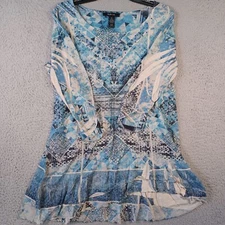 Style & Co Womens Multicolor Top Size Medium Geometric Long Sleeve Beaded