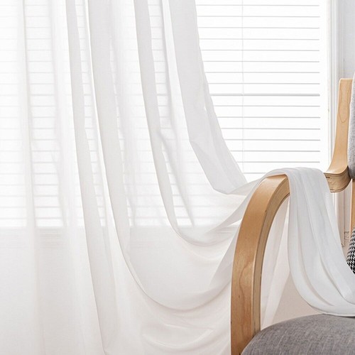 White Chiffon Sheer Voile Curtains Tulle Window Drapes Panels Bedroom Rod Pocket - Picture 8 of 23