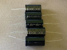 5 New Supertech 3300 uf 63v Axial Capacitors Guitar Tube Amp & Stereo Caps (Qty