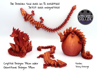 Crystal oder Gemstone Drache im Ei oder Einzeln - by Cinderwing3D - Shiny Orange