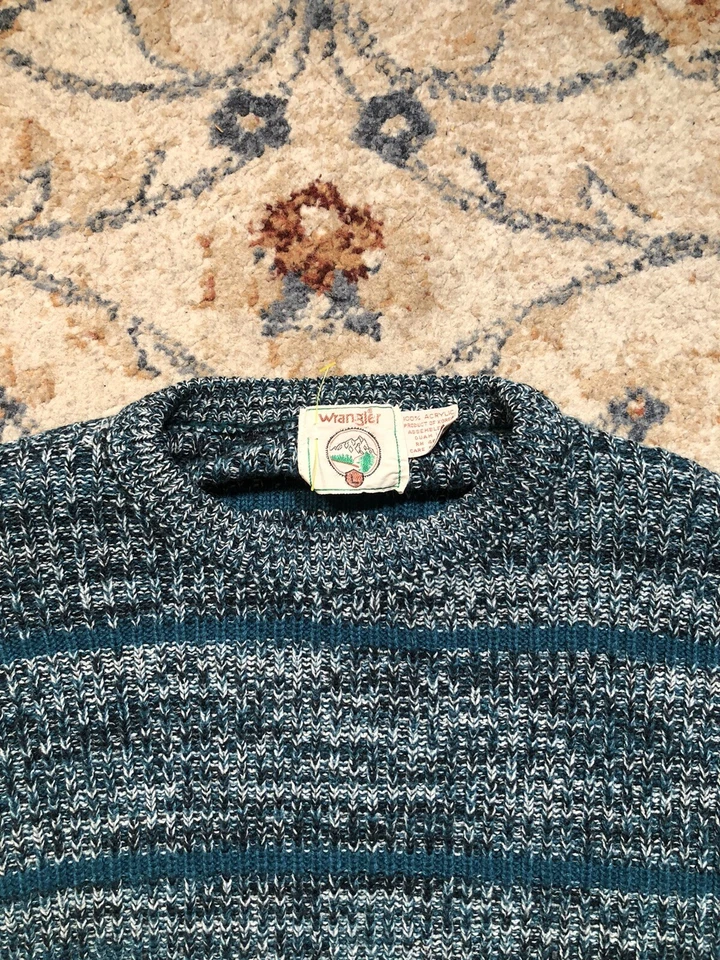 Suéter Wrangler Vintage Años 80 Para Hombre L Cuello Redondo Acrílico Azul Hecho en EE. UU. Foto 2 de 4