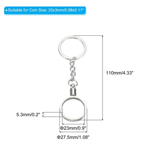 Llavero con soporte para monedas, soporte redondo para medallones de 25 mm con llavero de metal, plata - Imagen 2 de 5